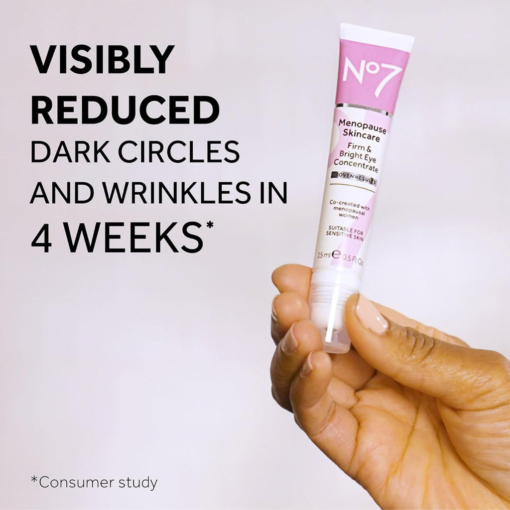 No7 Menopause Skincare Firm & Bright Eye Concentrate - Revitalizing Eye Cream For Dark Circles, Wrinkles & Under Eye Puffiness - Menopause Relief Cooling Roller For Refreshing Tired Eyes (15 Ml)