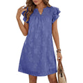 Dokotoo Womens Summer Dresses 2026 Ruffle Short Sleeve Casual V Neck Smocked Floral Burnout Mini Dress Sundress