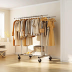 Hyseyy Heavy Duty Clothes Rack, Rolling Clothing Rack For Hanging Clothes With Shelves Load 700Lbs,Portable Garment Wardrobe Closet Rack With Wheels For Bedroom,Laundry Room,Retail Store,Silver