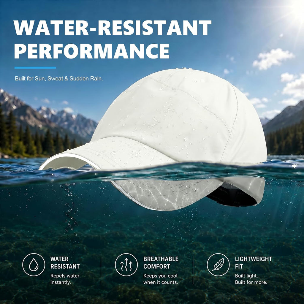 Mens Waterproof Baseball Cap Womens Rain Hat Quick Dry Running Hat with Sweatband Outdoor Golf Breathable Sports Cap Beige Grey