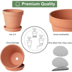 Orceler 6 Inch Terracotta & Clay Pots For Plants With Saucer, Medium Terra Cotta Plant Pots With Drainage Hole, Flowerpot With Tray, Terracotta Pot For Indoor Outdoor Plant - Pack Of 4 Planters