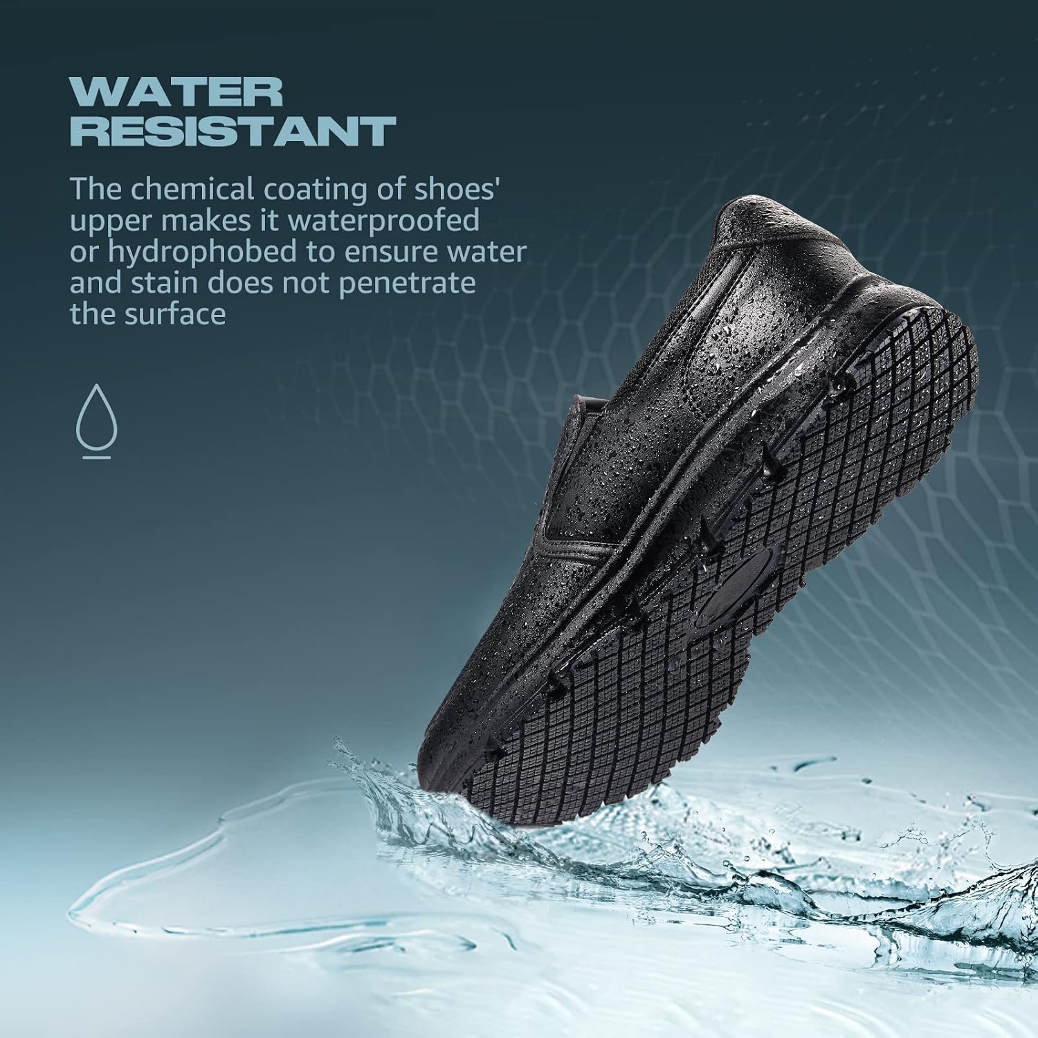 Hisea Non Slip Work Shoes For Men, Water & Oil Resistant Leather Slip On Kitchen Shoes, Comfortable Mens Slip Resistant Chef Shoes For Restaurant Food Service, Lightweight Walking Shoes, Black