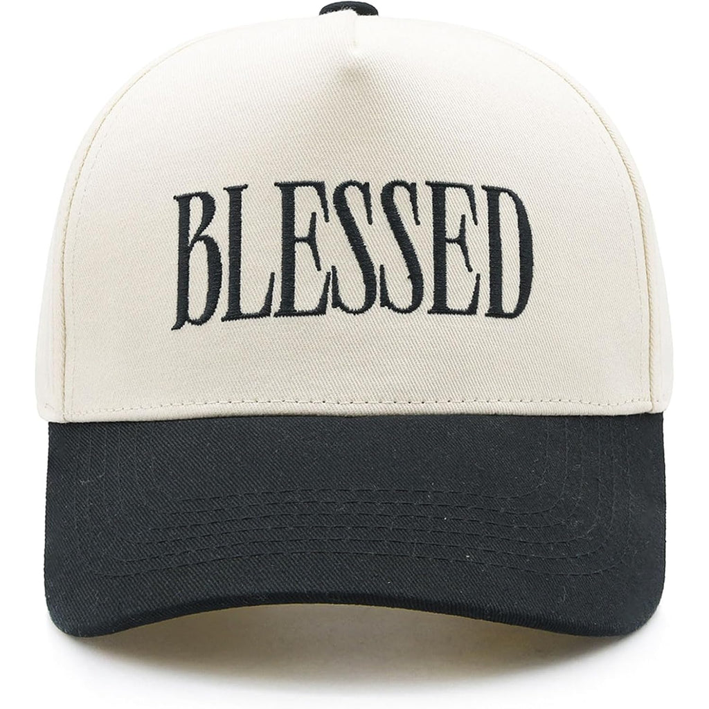 Blessed Trucker Hat, Vintage Embroidered Christian Baseball Caps for Men & Women, Trendy Religious/Birthday Gifts Blessed-black/Beige