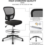 Armless Drafting Chair Tall Office Chair Adjustable Height High Back Ergonomic Desk Chair Drafting Stool Rolling Bar Stools Chairs With Footrest And Wheels