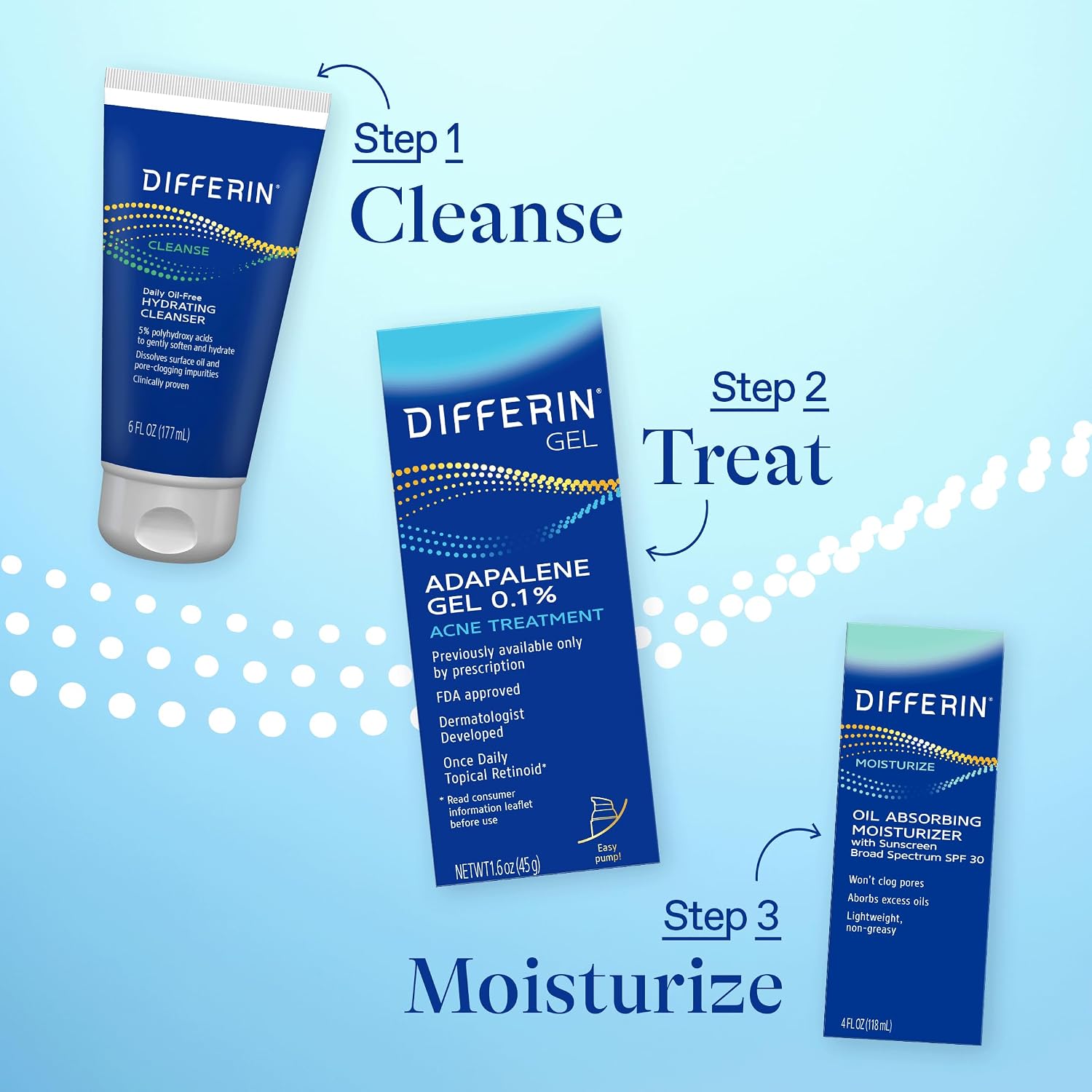 Differin Acne Treatment Gel, 90 Day Supply, Retinoid Treatment For Face With 0.1% Adapalene, Gentle Skin Care For Acne Prone Sensitive Skin, 45G Pump (Packaging May Vary)