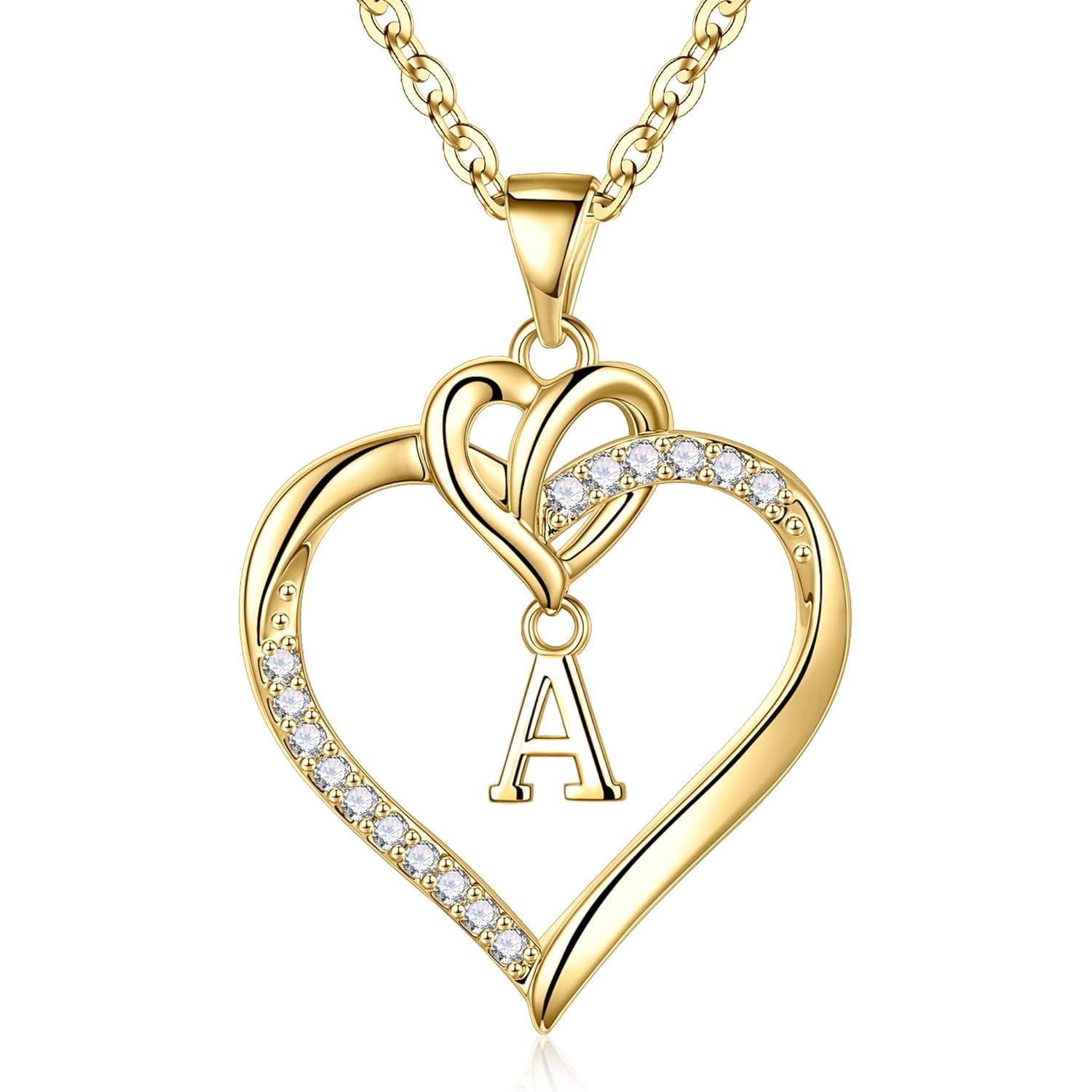 STORUP Mothers Day Gifts - Heart Initial Necklaces for Women Girls Gift, 14K-Gold-Plated Initial A-Z Heart Necklaces for Teen Girl Jewelry Birthday Mothers Day Gifts for Mom Wife Her