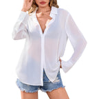 Totatuit Women'S Sheer Button Up Blouse See Through Tops Sexy Button Down Shirt Beach Cover Up