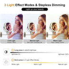 Imikona 9" Wall Mounted Lighted Makeup Mirror,4000Mah Rechargeable Double Sided 1X/10X Magnifying Mirror With Light,3 Color Lights,Touch Dimmable,Extended Arm 360 Rotation Wall Mounted Makeup Mirror