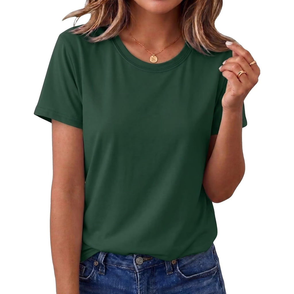 DANVOUY Women's Casual Short Sleeve T-Shirt Crewneck Basic Solid Tee Tops Summer Vacation Blouses