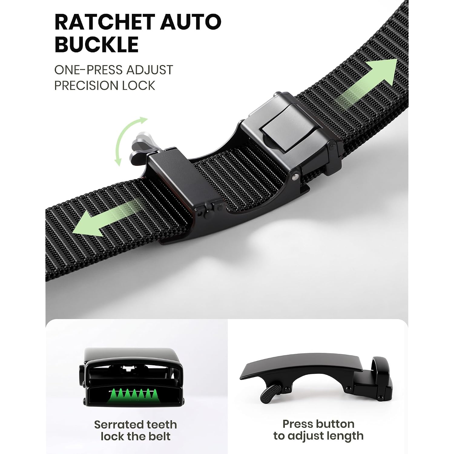 Jasgood Men'S Adjustable Nylon Ratchet Belt – Slide Buckle, Nylon Web Belt For Golf Work Casual