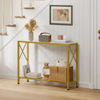 Entryway Table 41.8”, 2-Tier Entry Way Console Entrance Table, Narrow Sofa Table With Shelves, Ideal For Hallway, Entryway, Living Room, Foyer, Corridor, And Office (Gold & White)