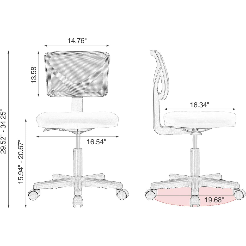 Sweetcrispy Small Desk Chair, Ergonomic Low-Back Mesh Rolling Work Swivel Chairs With Wheels, Armless Comfortable Seat Lumbar Support For Home, Bedroom, Study, Student, Adults,Classic Pink