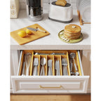 Kitsure Silverware Organizer - Expandable Bamboo Kitchen Drawer Organizer For Cooking Utensils And Cutlery, Sturdy & Thickened Kitchen Organizers And Storage Solution, Large, Natural