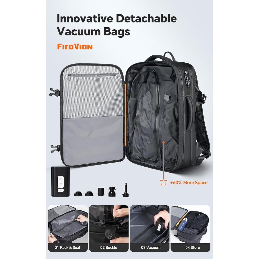 70L Travel Backpack With Vacuum Compression System | 70L Vacuum Backpack, 2 Detachable Tpu Bags, Tsa Lock, Fits 16" Laptop, Water-Resistant Travel & Business