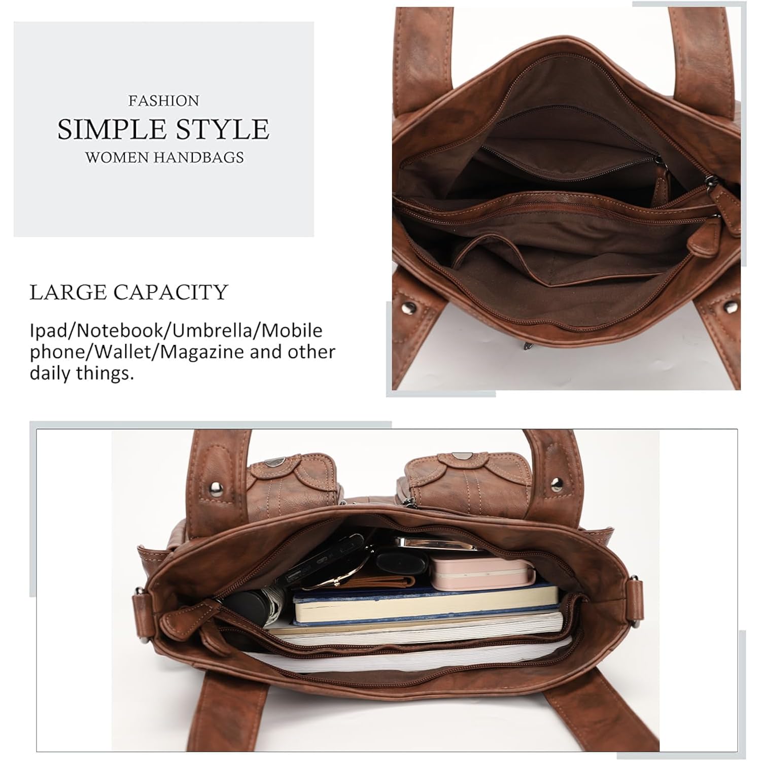 Women'S Large Purses Handbags Pu Leather Multi-Pocket Shoulder Bag | Large