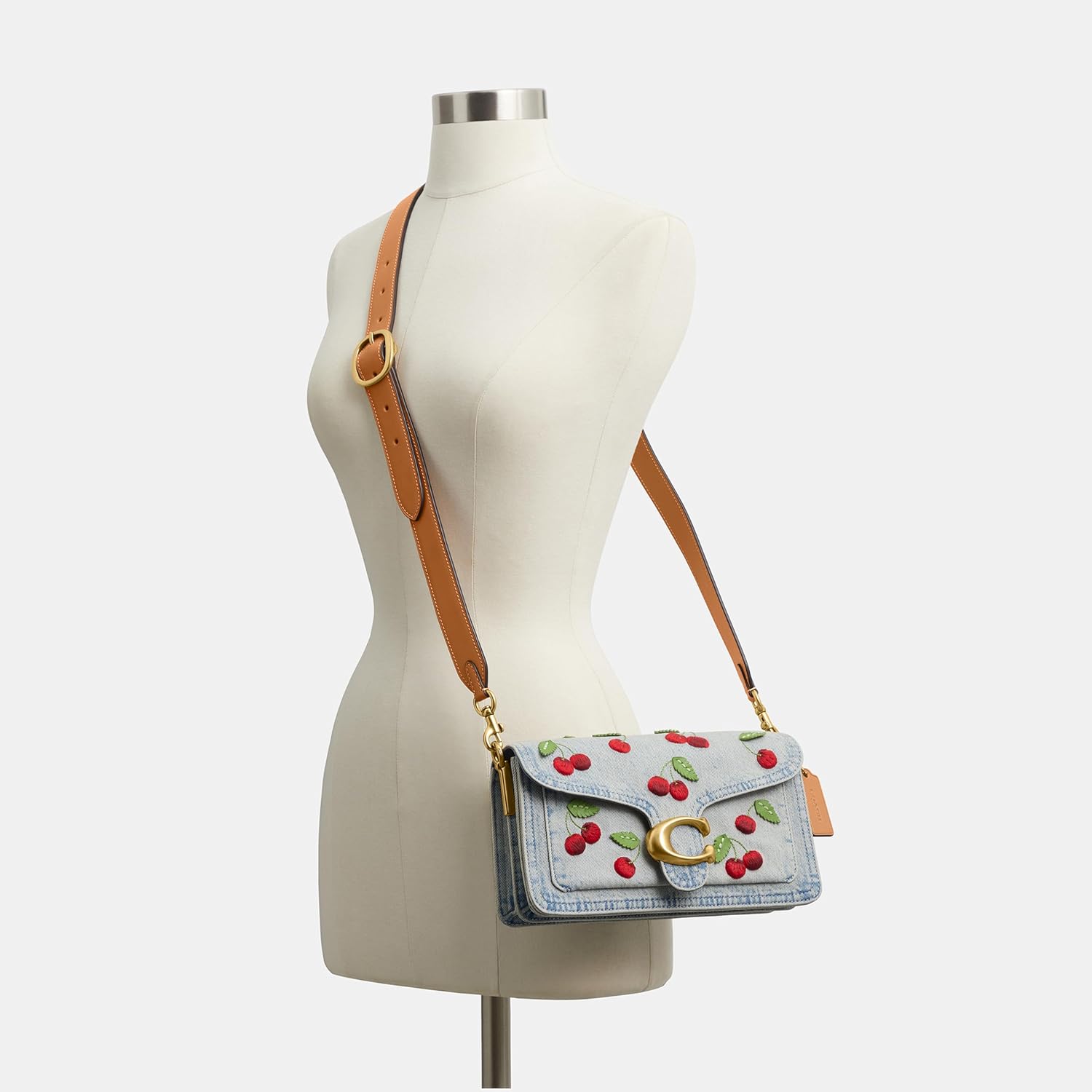 COACH Cherry Embroidered Denim Tabby Shoulder Bag 26