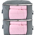 Comforter Storage Bag, Zippered Bag With Large Clear Window And Carry Handles, Space Saver Organizers For Closet, Blanket, Pillow, Quilt, Bedding, Clothes (2Pcs Grey Large)