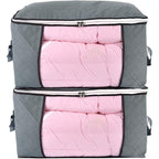 Comforter Storage Bag, Zippered Bag With Large Clear Window And Carry Handles, Space Saver Organizers For Closet, Blanket, Pillow, Quilt, Bedding, Clothes (2Pcs Grey Large)