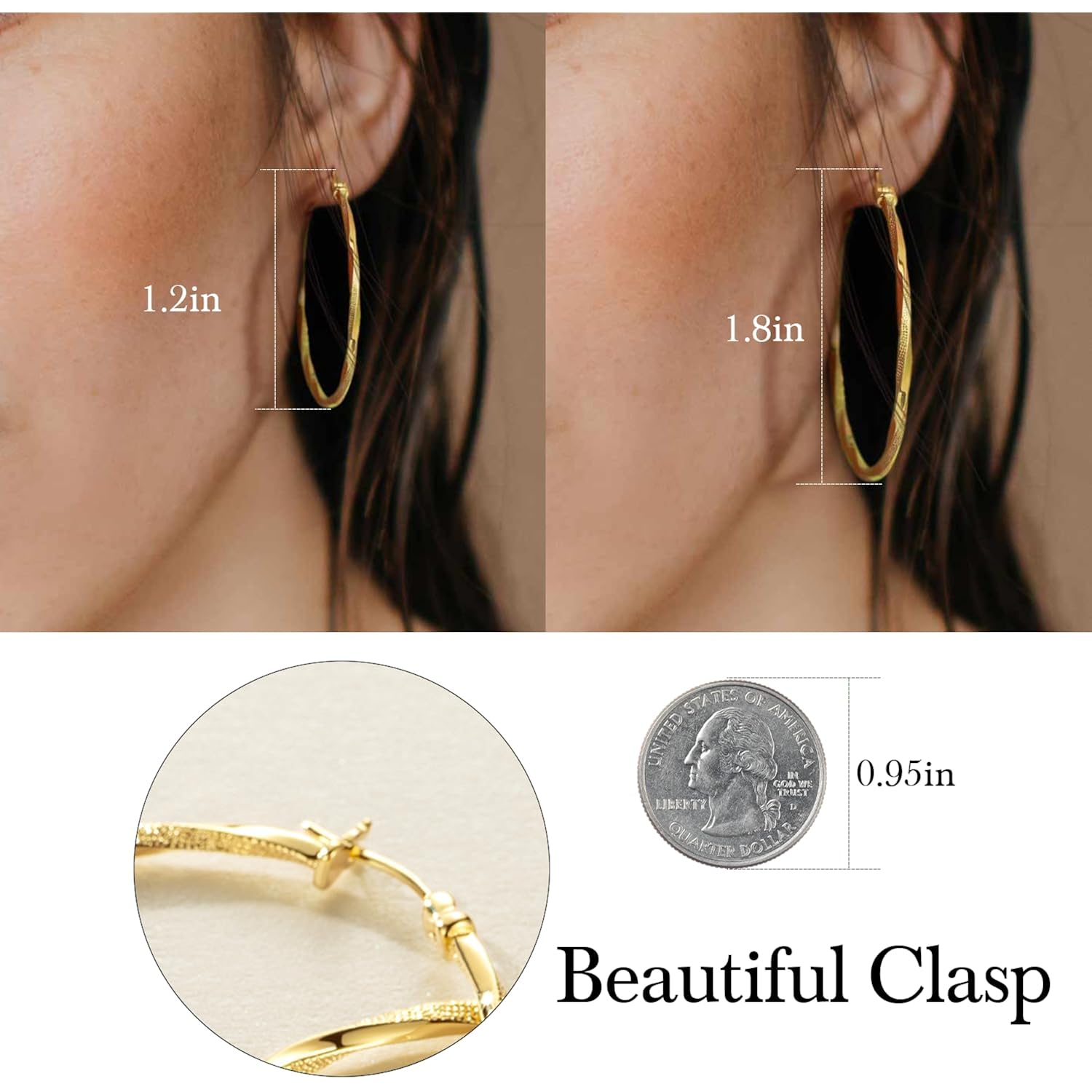 14K Gold Hoop Earring for Women Earrings Hoops Twisted 14 Karat Earrings Gold Jewelry Lightweight 30 MM,40 MM