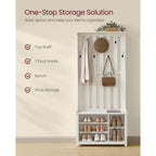VASAGLE Hall Tree with Bench and Shoe Storage, Coat Rack with Shoe Bench, 7 Double Hooks for Jackets, Hats, Entryway, Bedroom, Living Room, 13.8 x 31.9 x 70.9 Inches, Rustic White UHSR414W01
