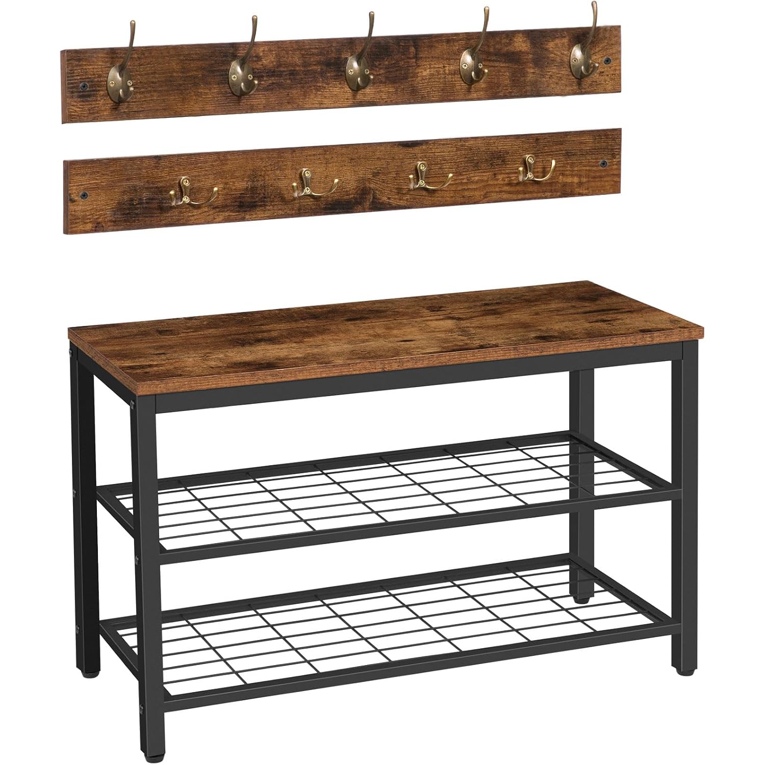 HOOBRO Hall Tree with Bench, Coat Rack Shoe Bench Set, Entryway Shoe Rack with Coat Hooks, Hall Tree Coat Rack, Mud Room, Industrial, for Foyer, Front Door, Rustic Brown BF07MT01