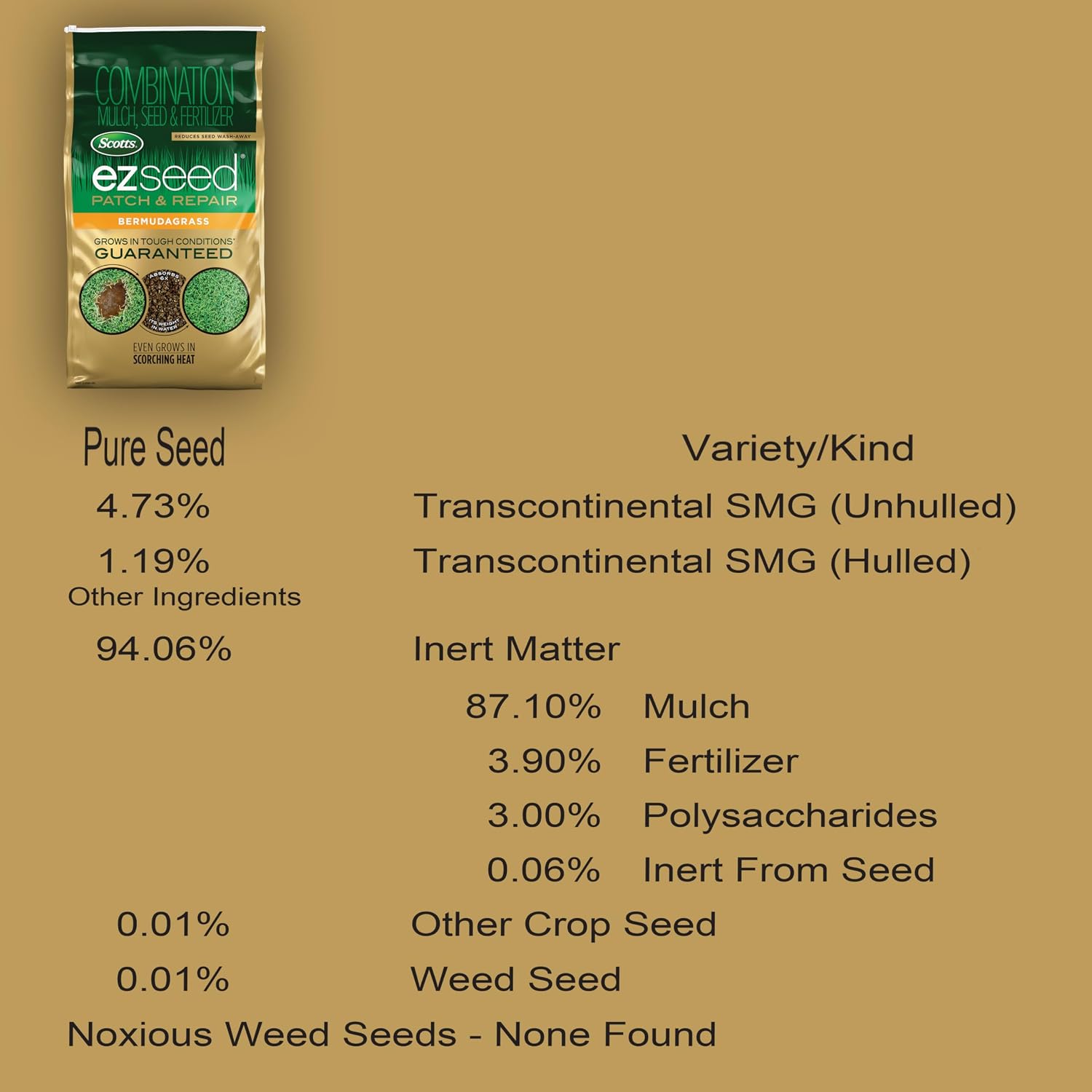 Scotts Ez Seed Patch & Repair Bermudagrass, 10 Lbs. | Combination Mulch, Bermudagrass Seed And Fertilizer For Repairing Bare Spots, Lawn Patch Repair, Covers Up To 225 Sq. Ft.