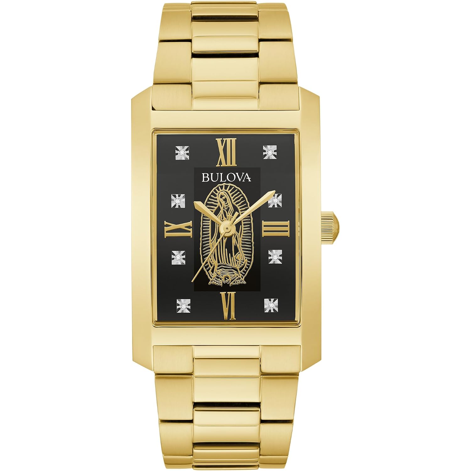 Bulova Our Lady Of Guadalupe Gold Stainless Steel 3-Hand Quartz Watch With Diamonds