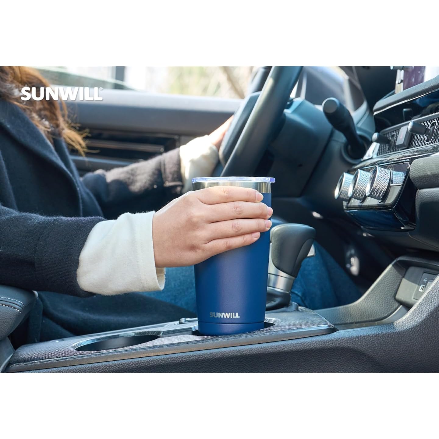 SUNWILL Travel Coffee Tumbler 20 oz, Insulated Mug with Lid, Stainless Steel Cup for Outdoor, Powder Coated Navy