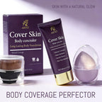 Body Coverage Perfector - Waterproof Body Makeup With Brush & Marshmallow Puff - No Transfer, Full Coverage For Tattoos, Scars, Veins (2.0Oz Natural Beige)