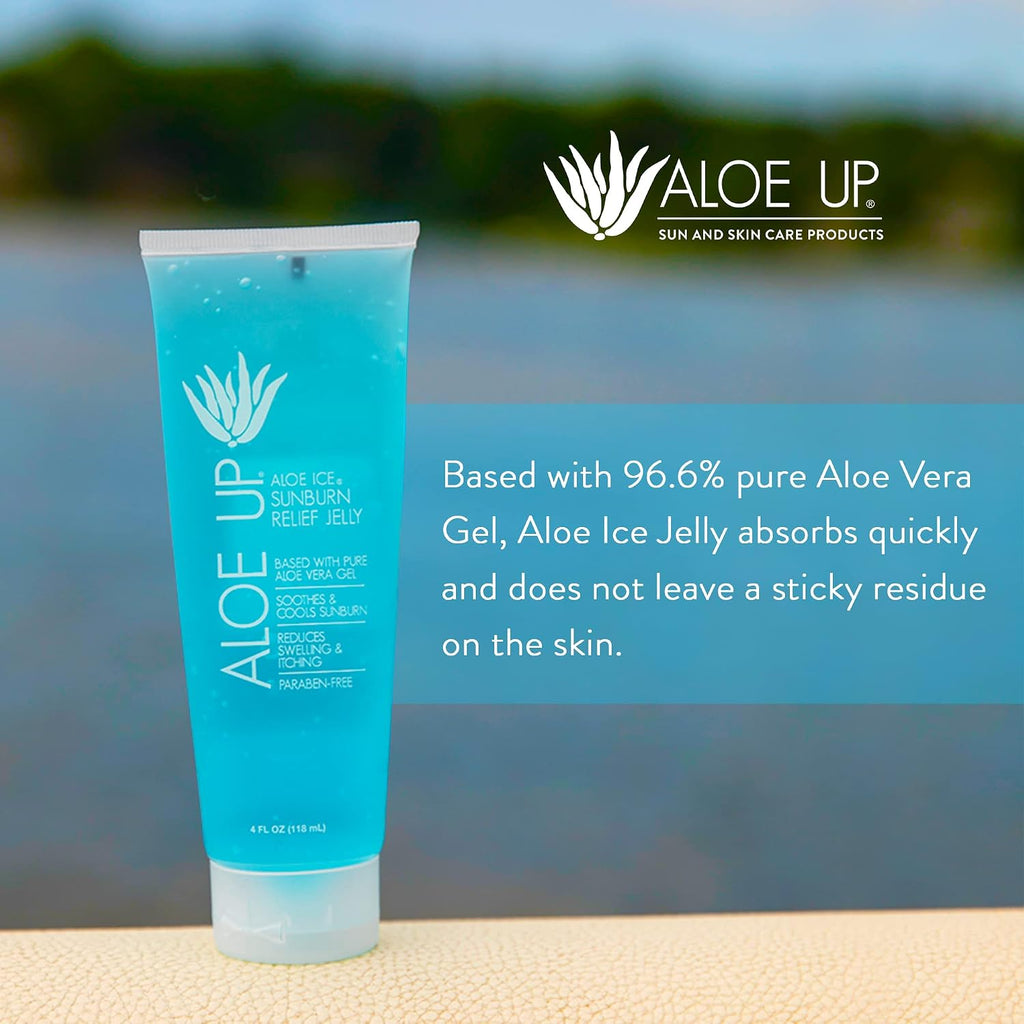 Aloe Up Aloe Vera Gel For Sunburn Relief – Cooling After Sun Jelly For Face & Body – 96.6% Pure Gel –, Water Resistant For Up To 80 Minutes, Alcohol & Fragrance Free – 4 Oz