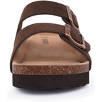 Platform Suede Sandals For Women Soft Cork Footbed Summer Slides With Adjustable Buckle