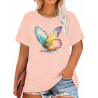 HDLTE Plus Size Womens Country Shirts Funny Western Graphic Tees Short Sleeve Flower Tops Blouses Casual Summer T-Shirt C4-butterfly Pink