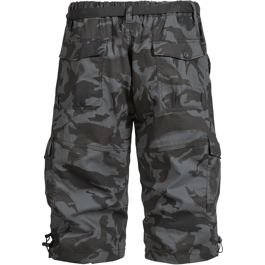 Men'S Cargo Shorts 3/4 Relaxed Fit Mens Running Shorts 7 Pockets Elastic Waist Cotton Hiking Shorts