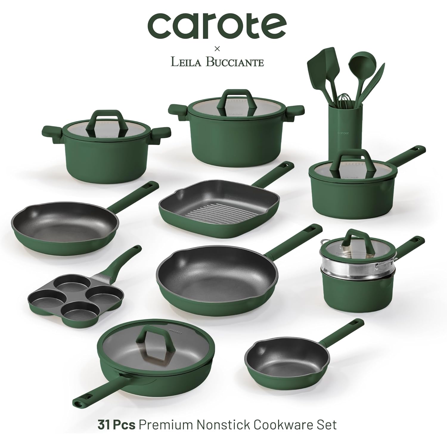 CAROTE 31PCS Pots and Pans Set, Nonstick Cookware Set Kitchen Non Stick Induction Titanium Cookware Non-toxic Granite Cooking set, PFOA Free
