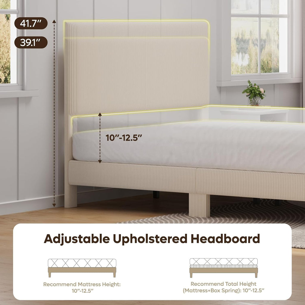 Bestier Queen Bed Frame With Headboard Led Lighting,Upholstered,Beige