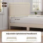 Bestier Queen Bed Frame With Headboard Led Lighting,Upholstered,Beige