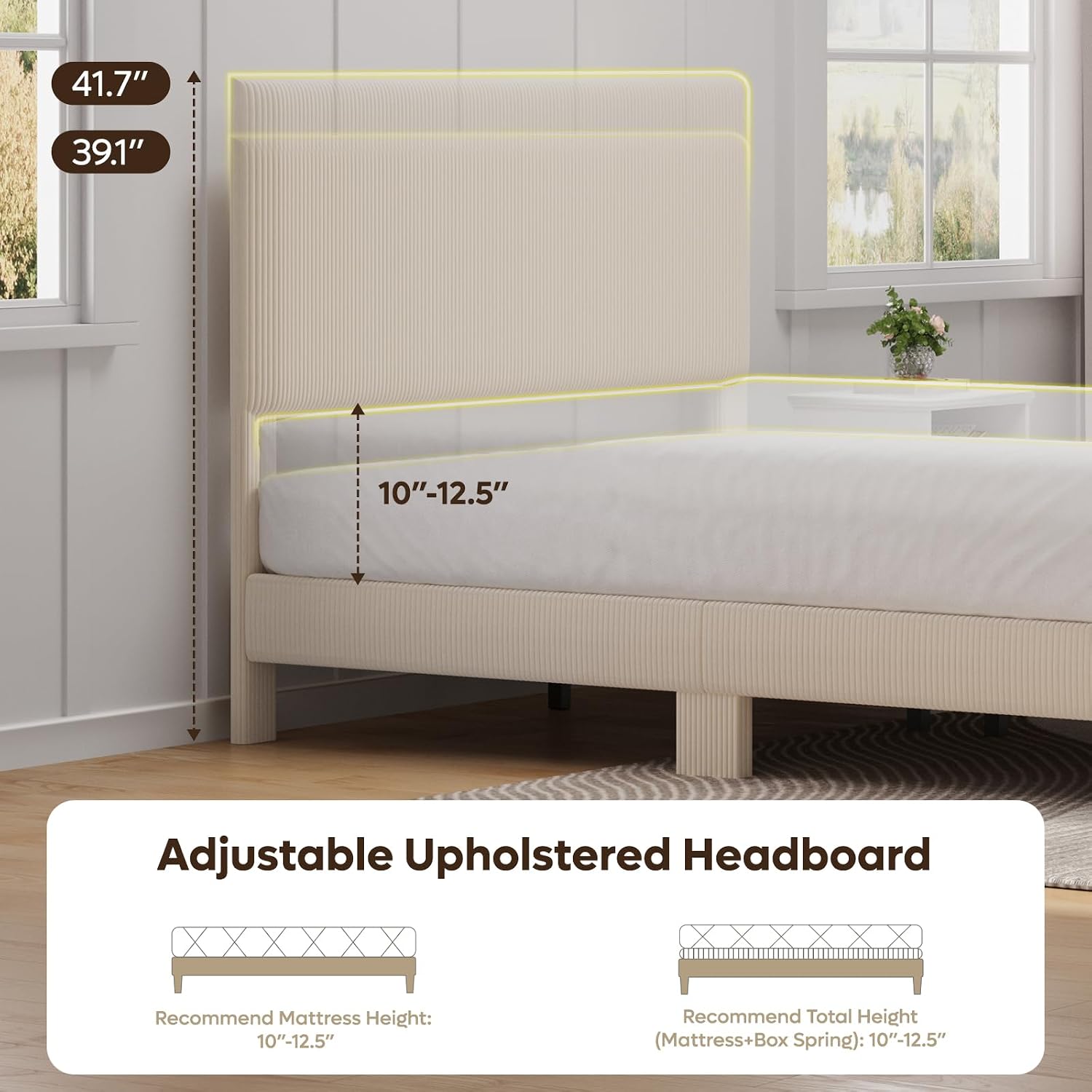 Bestier Queen Bed Frame With Headboard Led Lighting,Upholstered,Beige