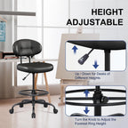 Misolant Drafting Chair Without Arms, Tall Office Chair With Footrest Ring For Standing Desk, Small Faux Leather Executive Office Chair With Adjustable Height For Bar Lab Counter Height Desk, Black