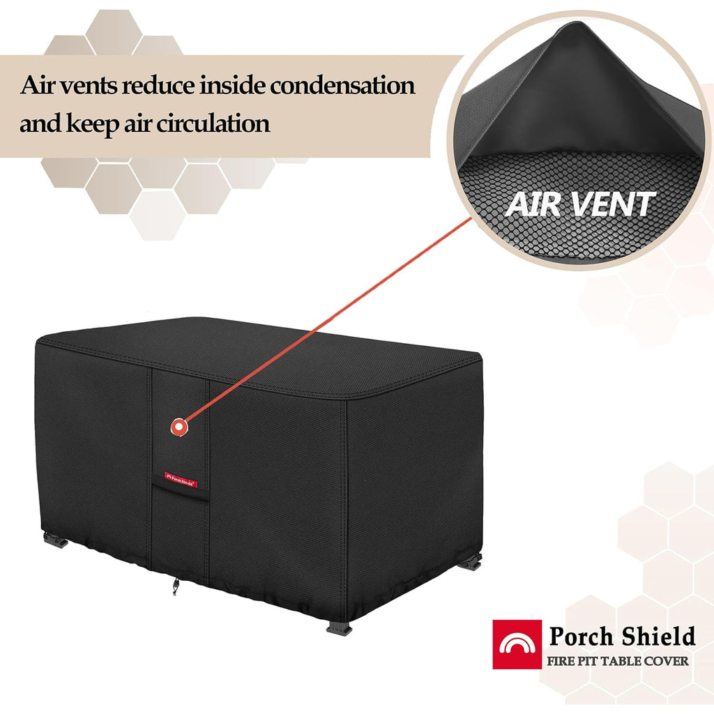 Porch Shield Patio Fire Pit Cover - Waterproof 600D Outdoor Rectangular Gas Fire Table Cover Deck Box Protector - 44 X 26 Inch, Black