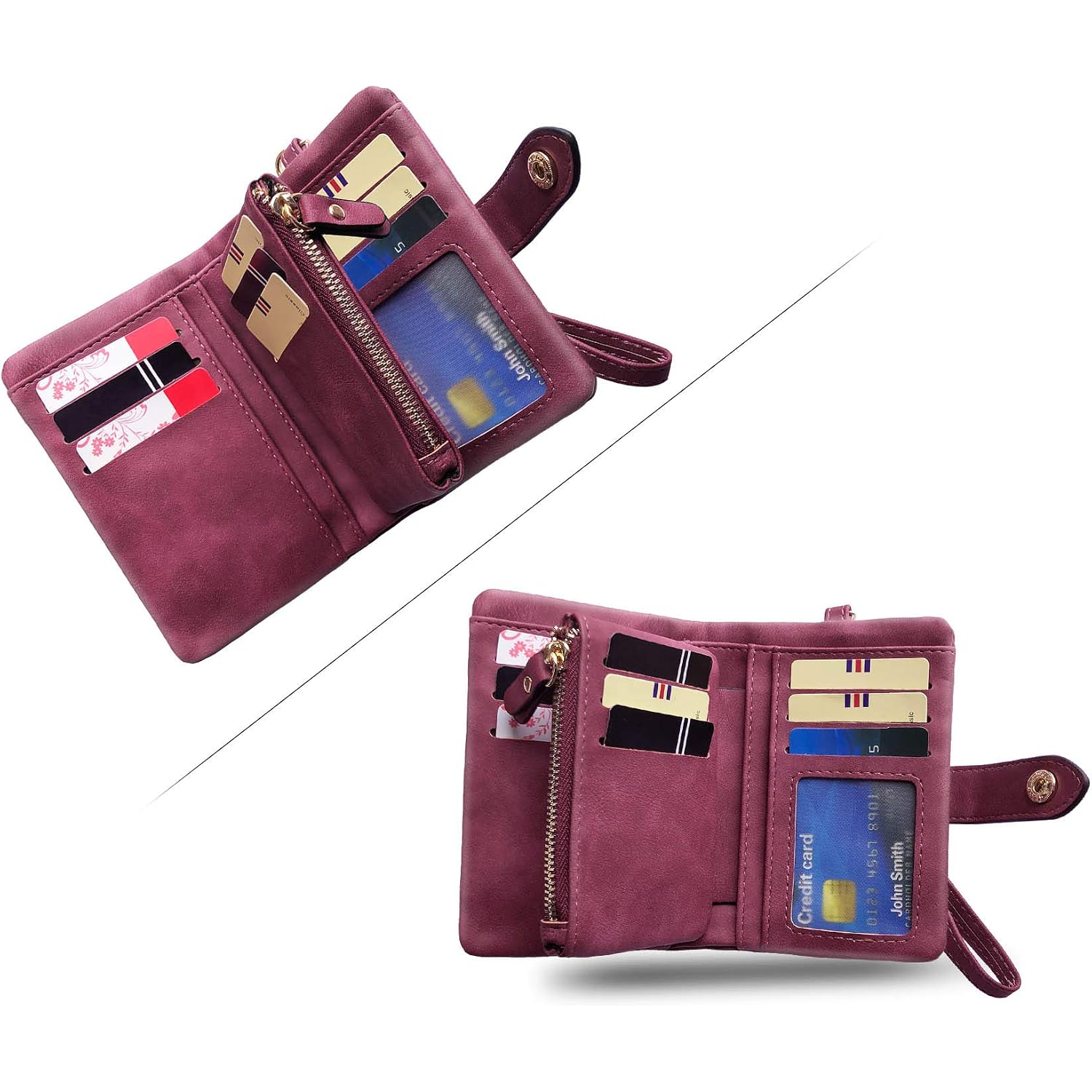 Pofeexio Womens Small Bifold Leather Wallets Rfid Ladies Wristlet With Card Slots Id Window Zipper Coin Purse | Small