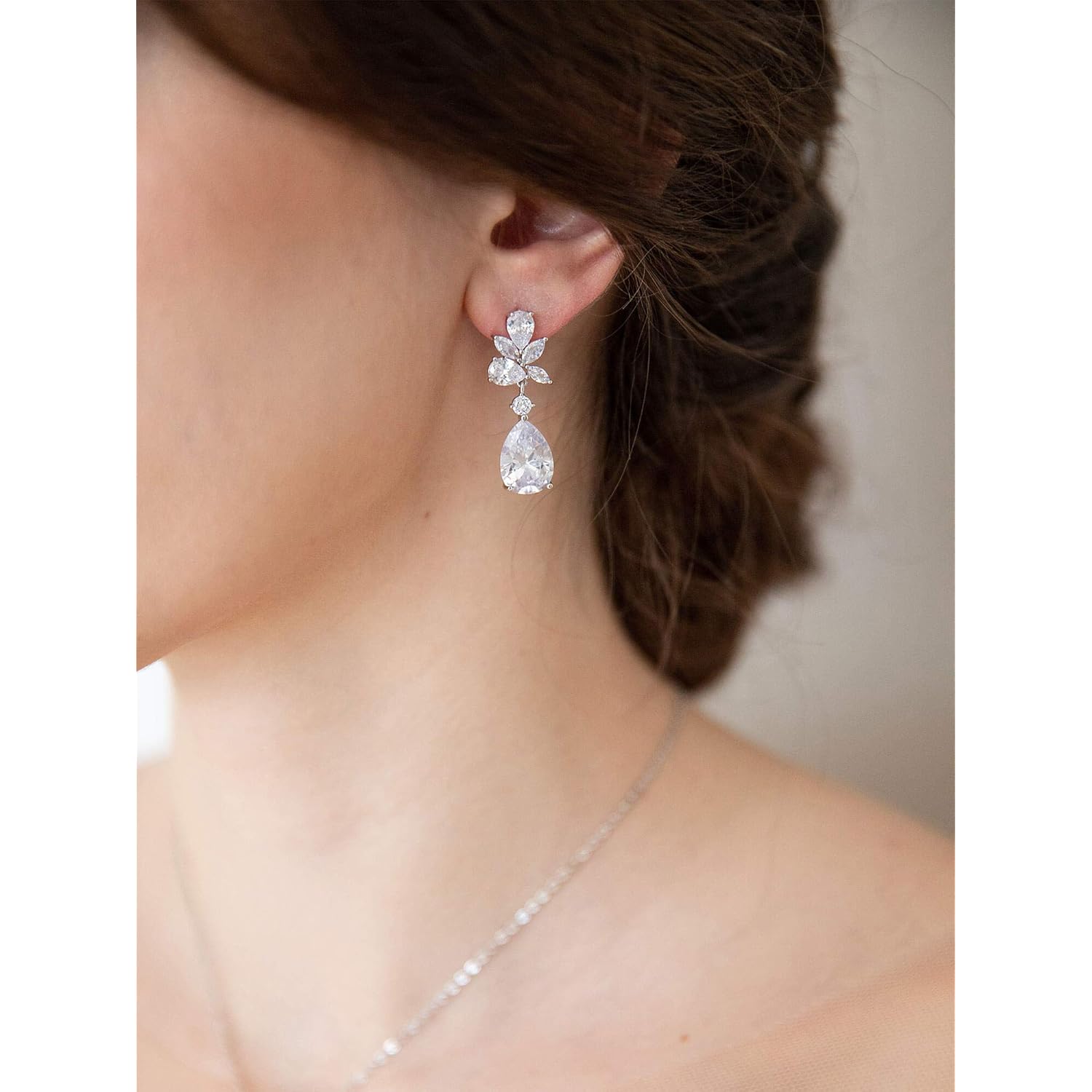 SWEETV Elegant Bridal Wedding Earrings for Brides, Bridesmaids, Cubic Zirconia Teardrop Dangle Earrings for Women Formal Jewelry