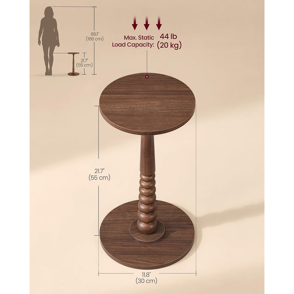 Vasagle Round Side Table, Small Drink End Table, Solid Wood Leg | Accent Nightstand, Mid-Century Modern, For Living Room Bedroom, Chestnut Walnut, Mariel Collection, Ulet293Kx01S