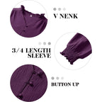 Blouses for Women Dressy Casual 3/4 Length Sleeve Womens Tops 2026 Fashion Spring Trendy Smocked Business Casual Work