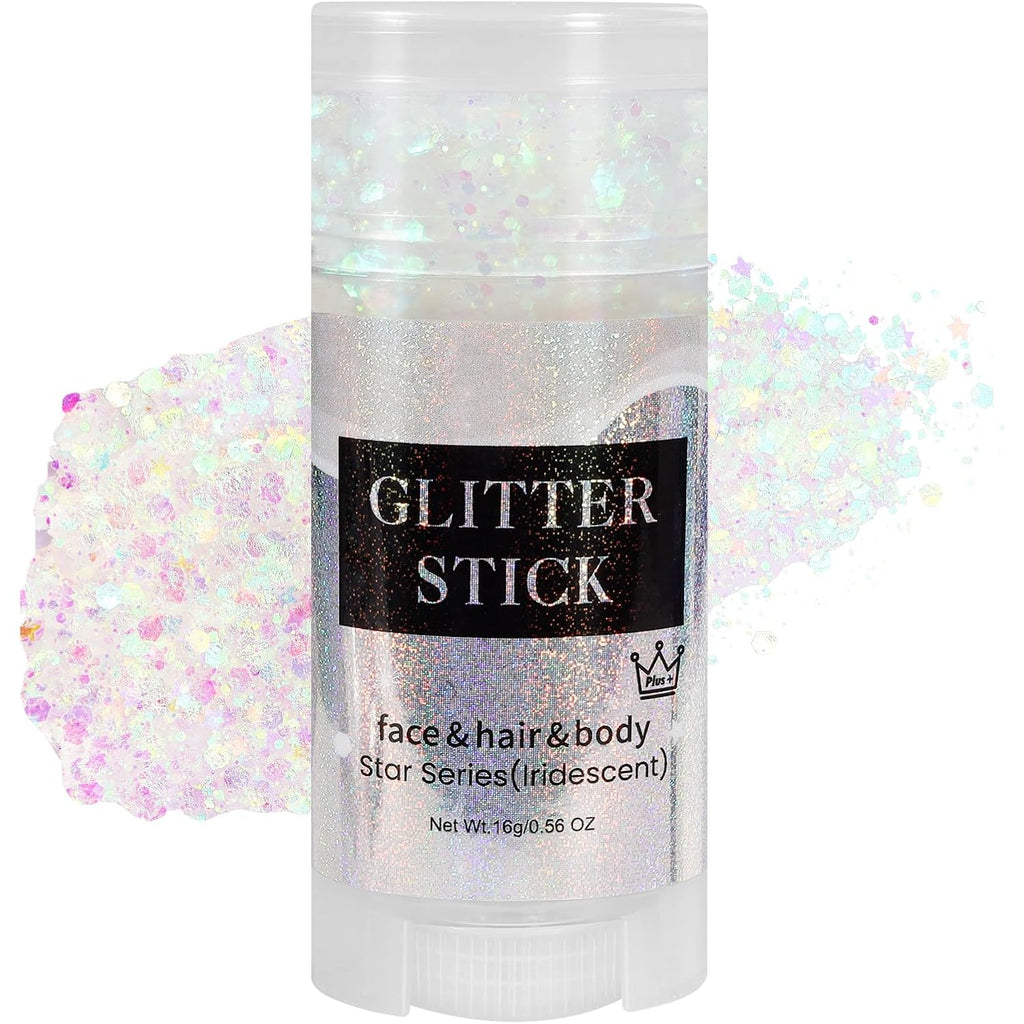 Iridescent White Body Glitter Stick, Face Hair Glitter Gel For Kids, Festival Rave Outfit Accessories For Women, Sparkling Mermaid Sequins Chunky Glitter Makeup, 0.56Oz