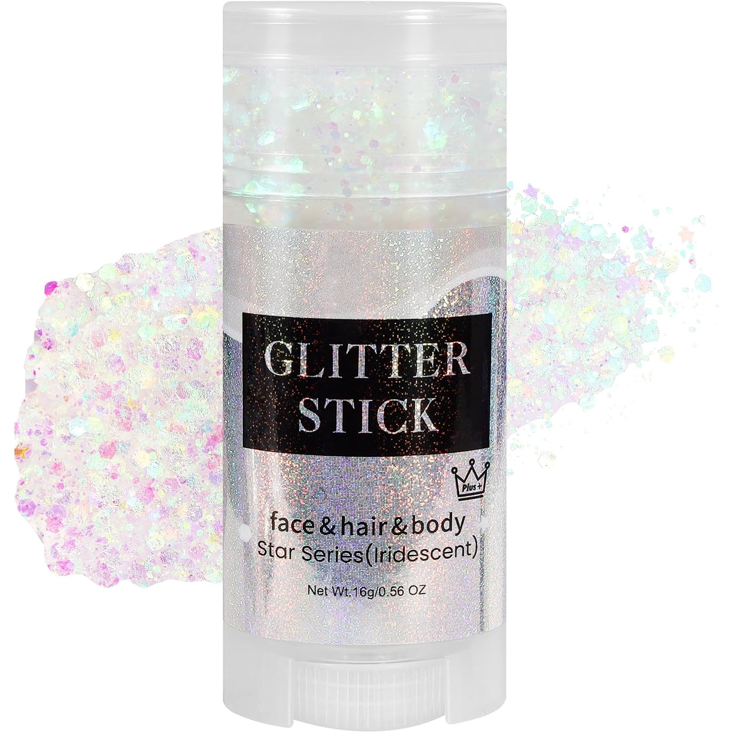 Iridescent White Body Glitter Stick, Face Hair Glitter Gel For Kids, Festival Rave Outfit Accessories For Women, Sparkling Mermaid Sequins Chunky Glitter Makeup, 0.56Oz