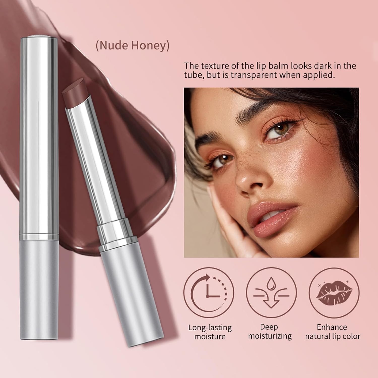 BAISEN DIARY Honey Lipstick Tinted Lip Balm - Sheer Hydrating Lipstick for All Skin Tones - Moisturizing Lip Color, Nourishing Lip Balm with a Hint of Natural Black Cherry Tint (Nude Honey)