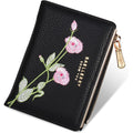 Small Wallet for Women -Bifold Embroidery Flower Wallet RFID Blocking PU Leather with Zipper Pocket for women girls(Black)