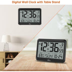 Atomic Digital Wall Clock Battery Operated, Self-Setting, Large Display With Temperature, Date, Day Of The Week, Silent Wall Mount Digital Clock, 4 Time Zones, Dst