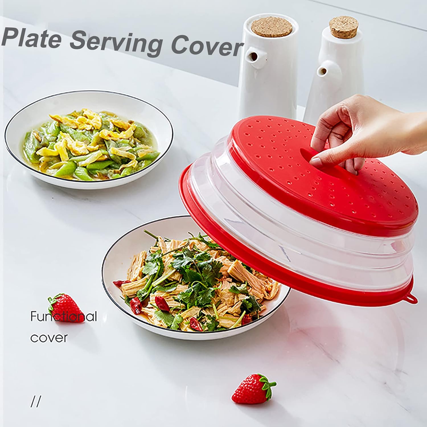 Upgraded Collapsible Microwave Lid, Vented Microwave Splatter Cover, 10.5 inches Plate Cover with Hook Hole, Vegetable Fruit Colander Multi-function Kitchen Gadget, BPA Free, Dishwasher Safe