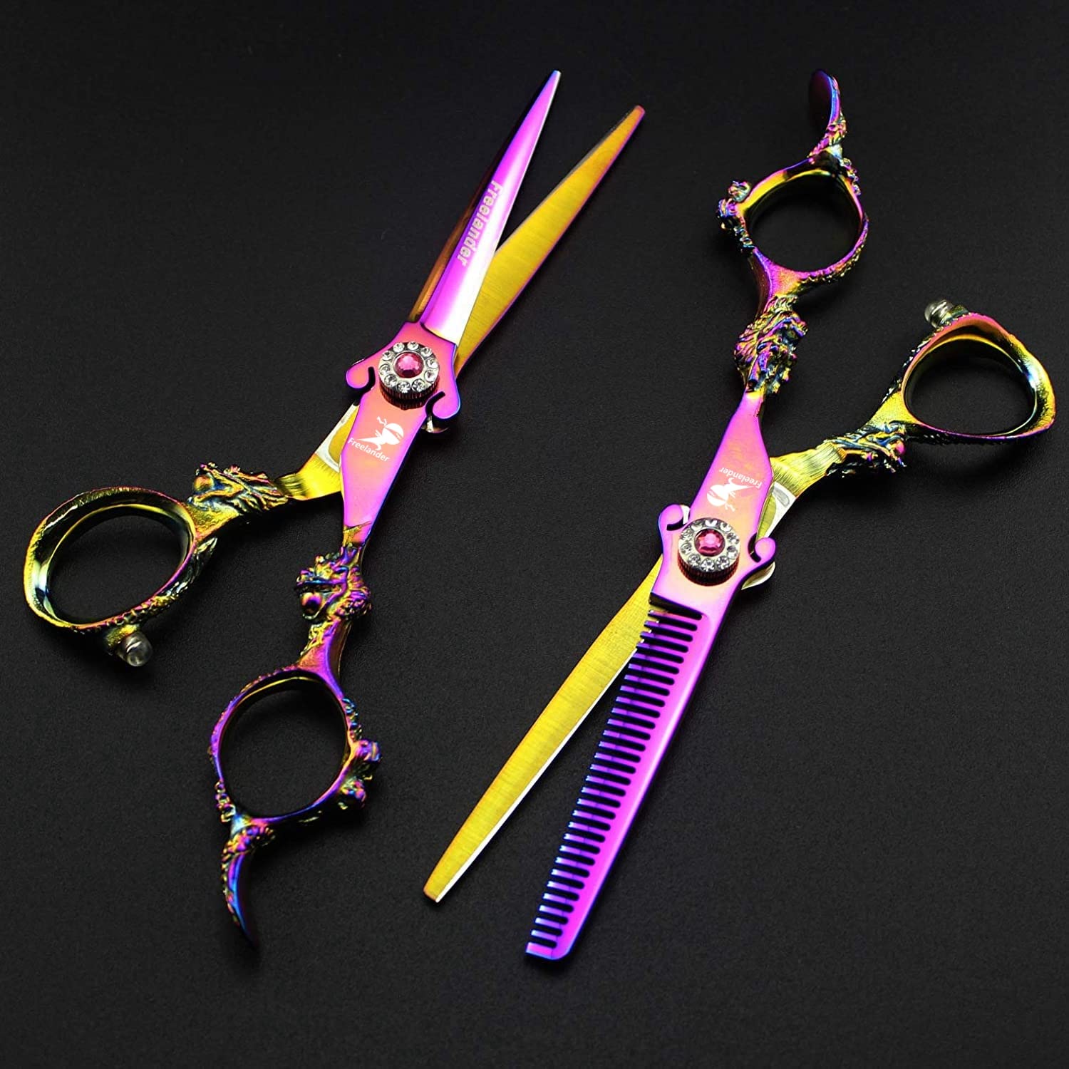 6.0" Professional Japan 440C Hair Cutting Shears - Salon Hair Blending/Thinning/Texturizing Scissor For Barber Or Home Use A-Rainbow